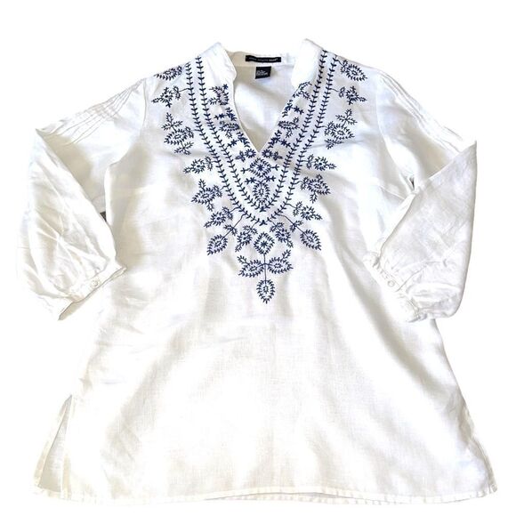 Saint Tropez West  100% Linen Boho Embroidered Top Size Medium - Picture 1 of 9